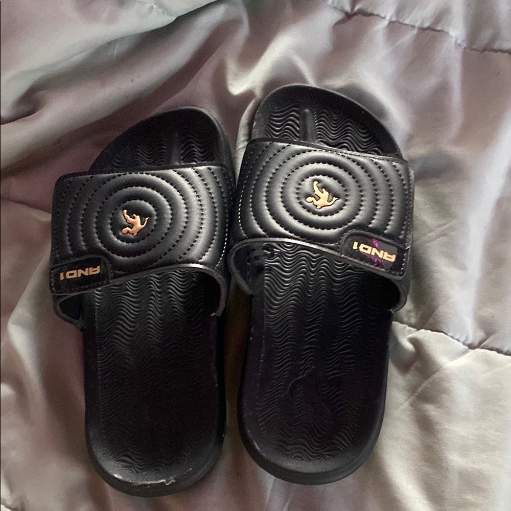 AND1 Black Slide Sandals with Gold Logo